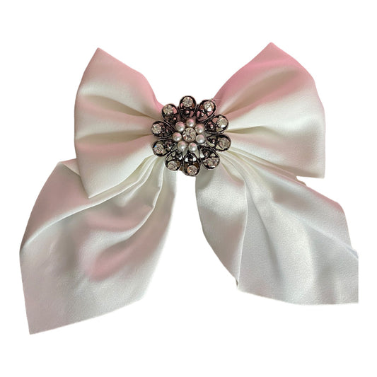 Girls White Gemstone hair clip Bow