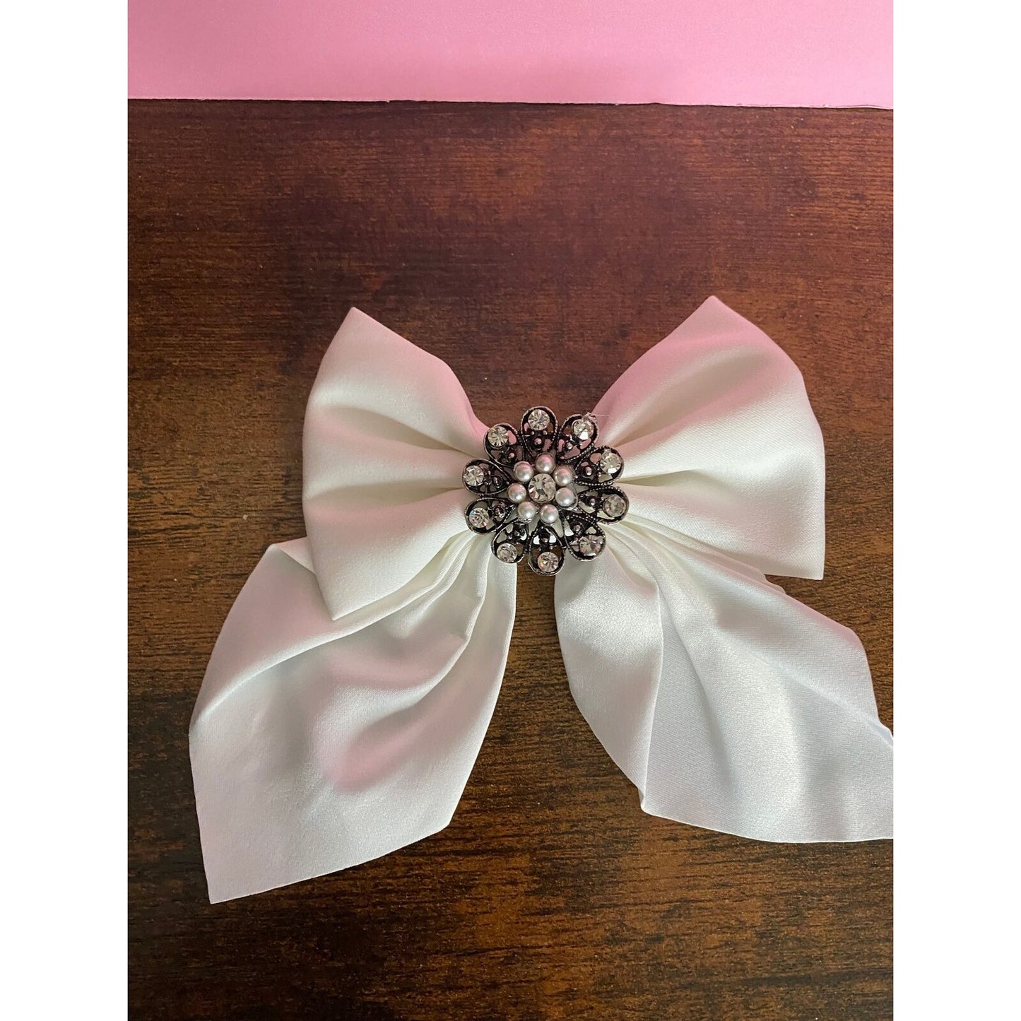 Girls White Gemstone hair clip Bow