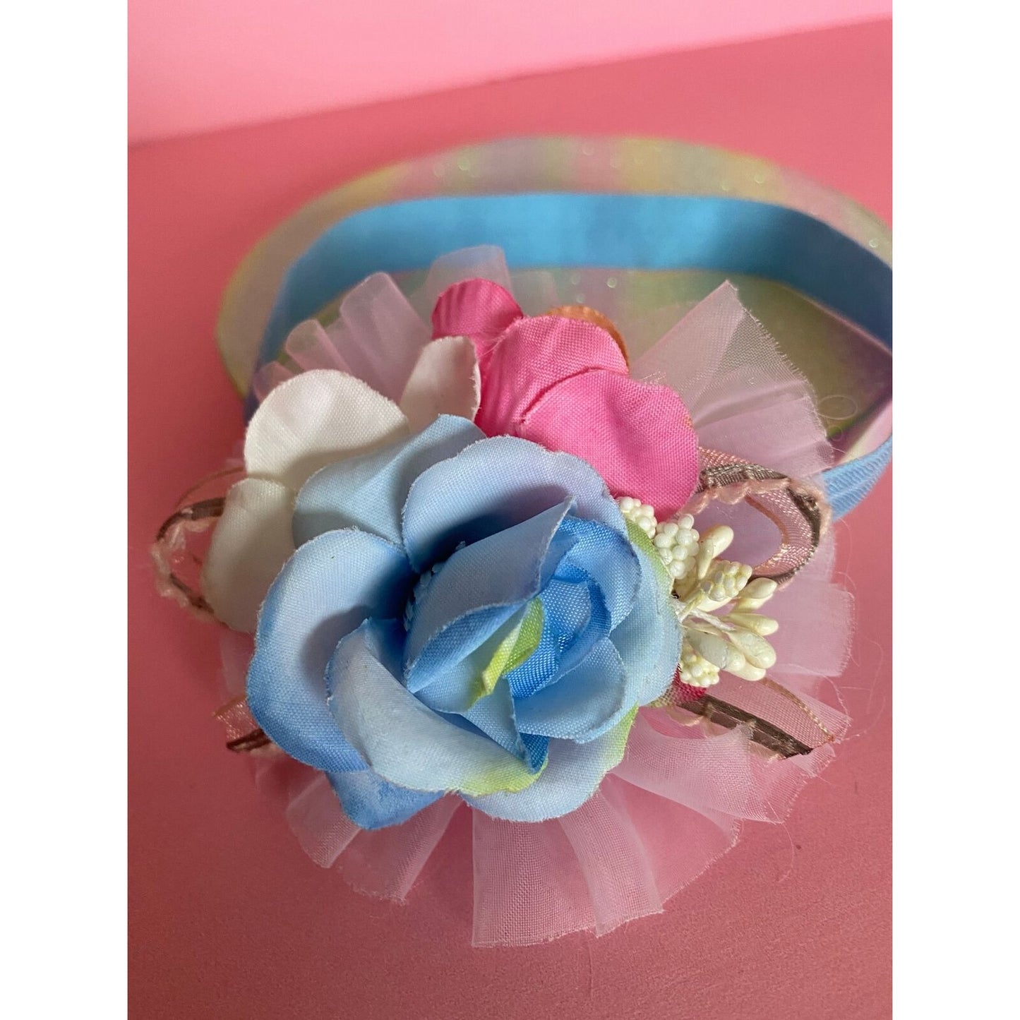 Baby Girl Blue Headband pink and white