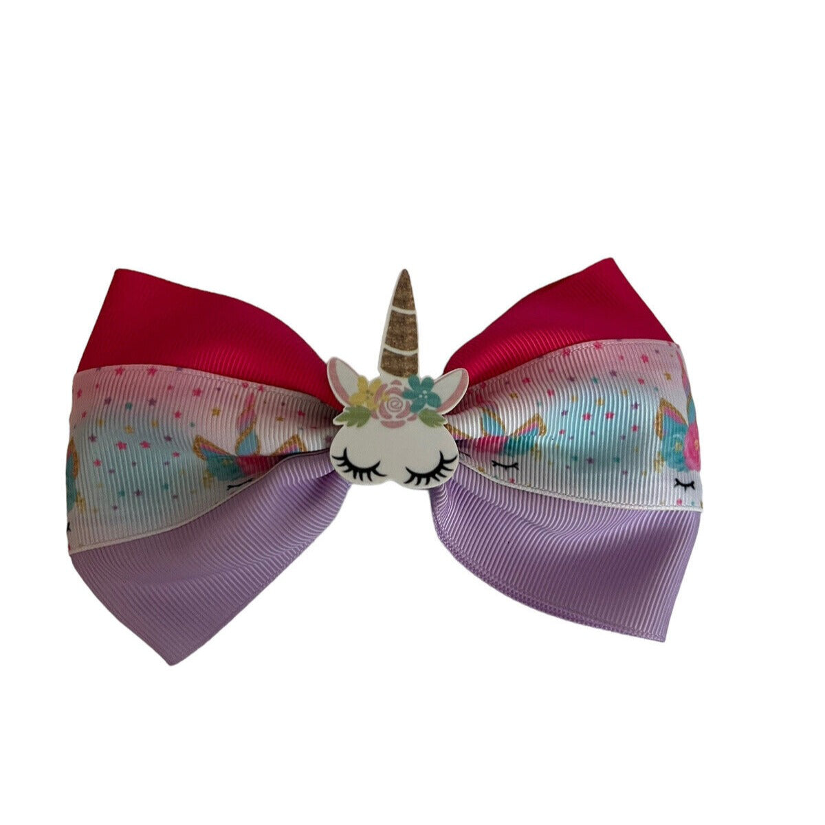 Girls Hair Bow 5.5" Wide Unicorn Flatback  Grosgrain Ribbon Alligator Clip