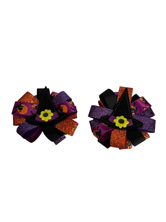 Fall Halloween Hat Purple  & Witch Bow Decor Alligator Hair Clip, 3.1 inches