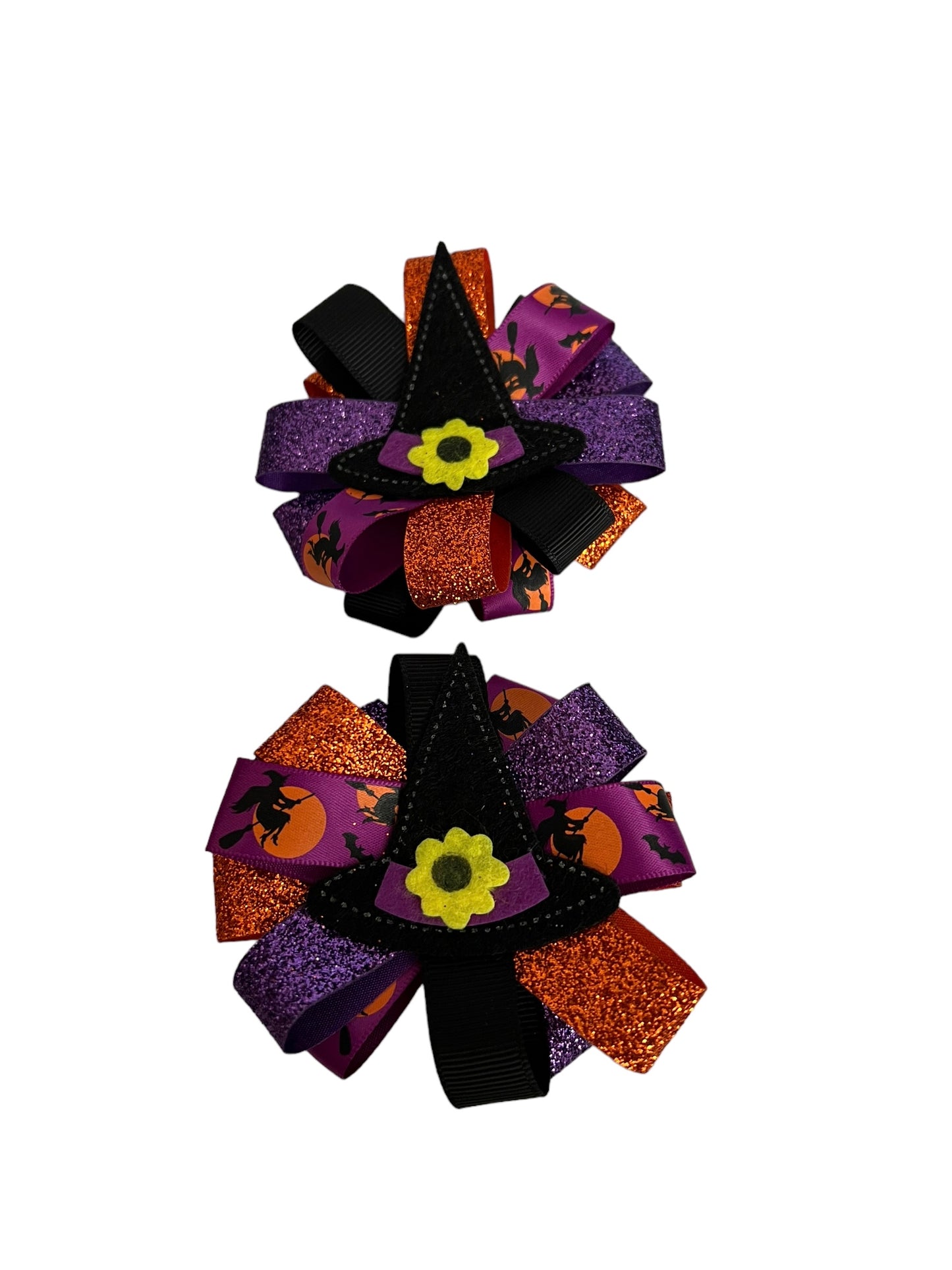 Fall Halloween Hat Purple  & Witch Bow Decor Alligator Hair Clip, 3.1 inches