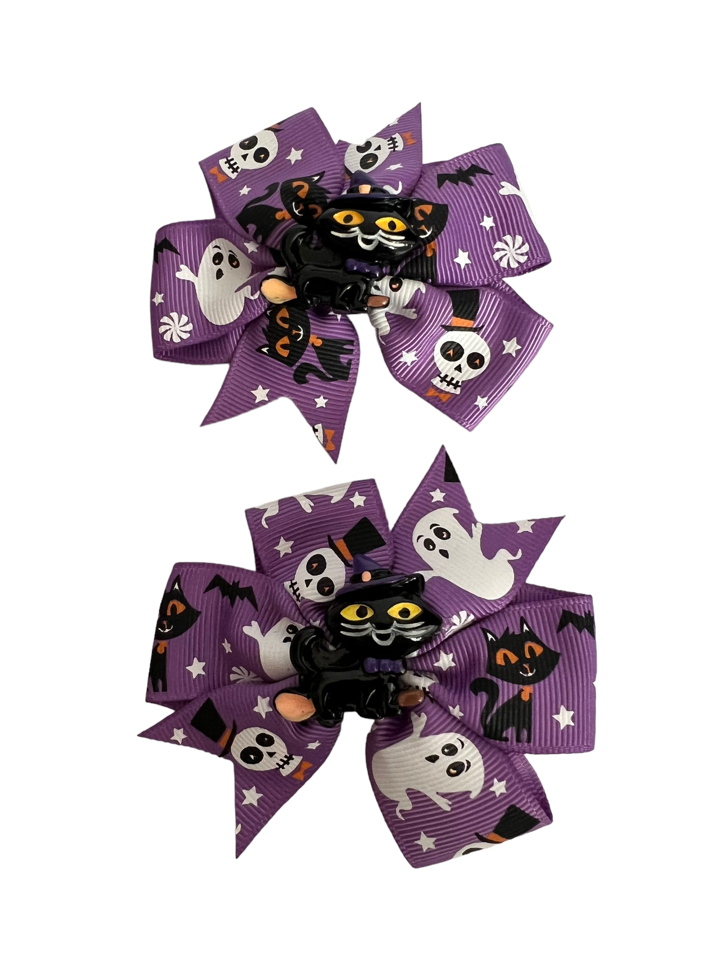 Fall Halloween Cat  & Ghost  Bow Decor Alligator Hair Clip, 3.1 inches 2pc