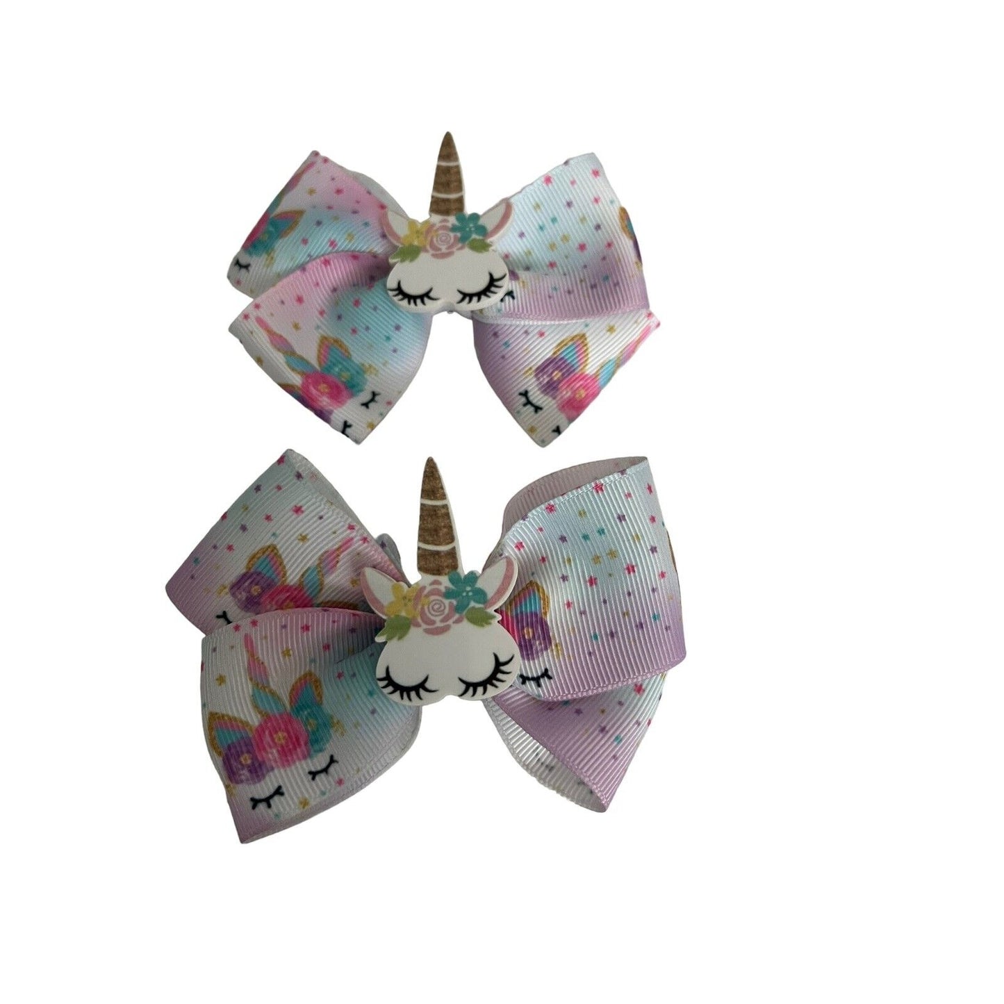 Girls Hair Bow 3" Wide Unicorn Flatback  Grosgrain Ribbon Alligator Clip