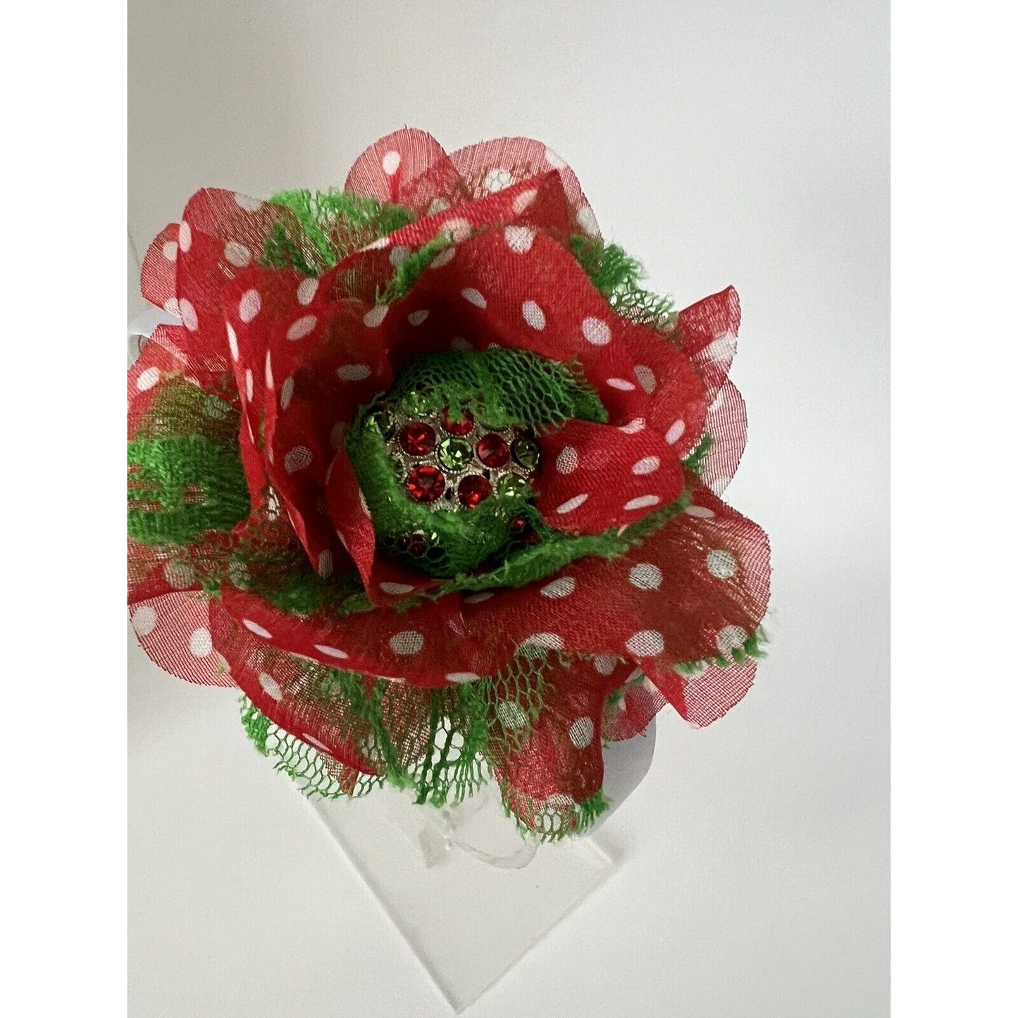 Christmas headband Woman girls Red And Rhinestones Flower Green Dots