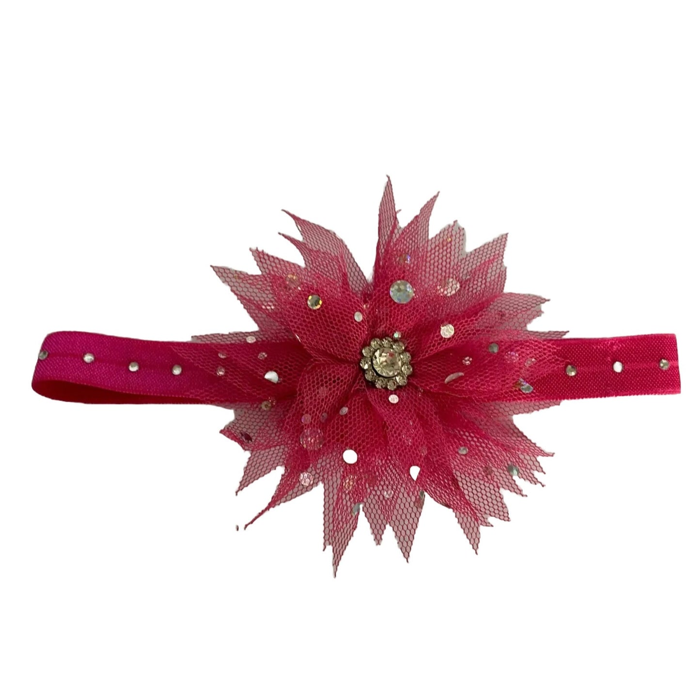 Baby  Girl Pink Flower Crytal Bow Headband
