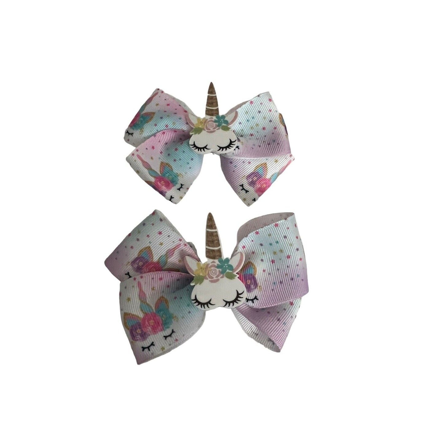 Girls Hair Bow 3" Wide Unicorn Flatback  Grosgrain Ribbon Alligator Clip