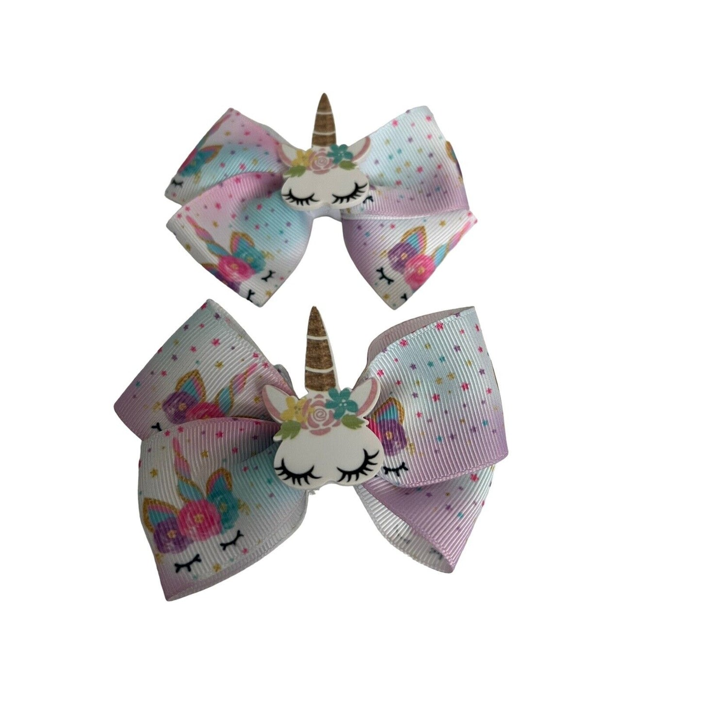 Girls Hair Bow 3" Wide Unicorn Flatback  Grosgrain Ribbon Alligator Clip