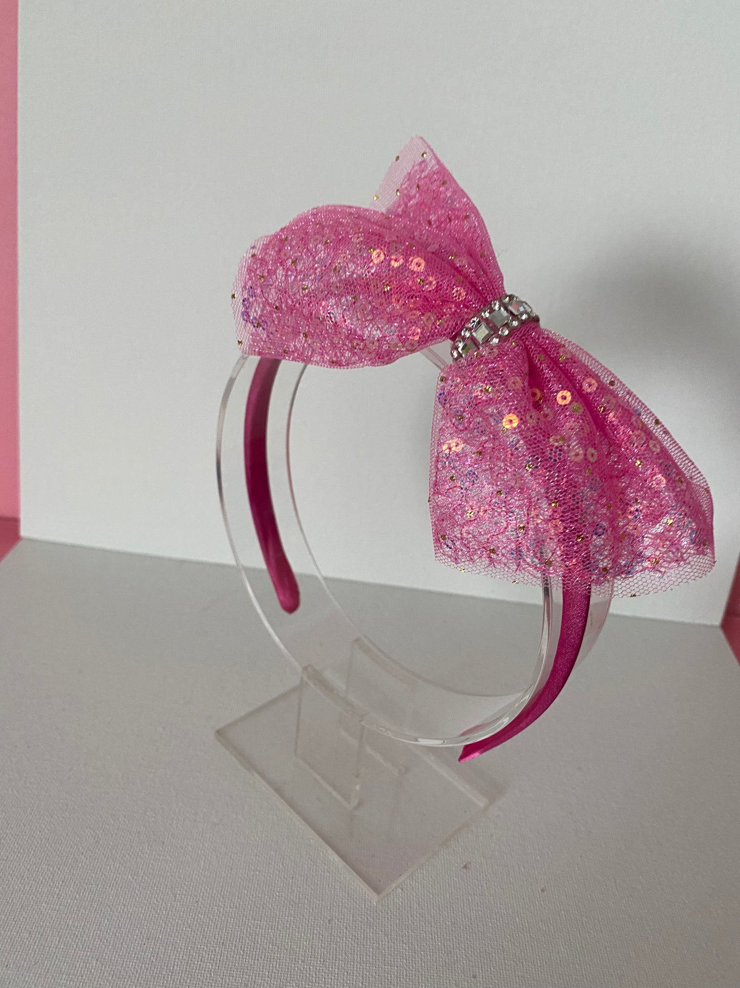 Girls Pink Bow Rhinestone Headband