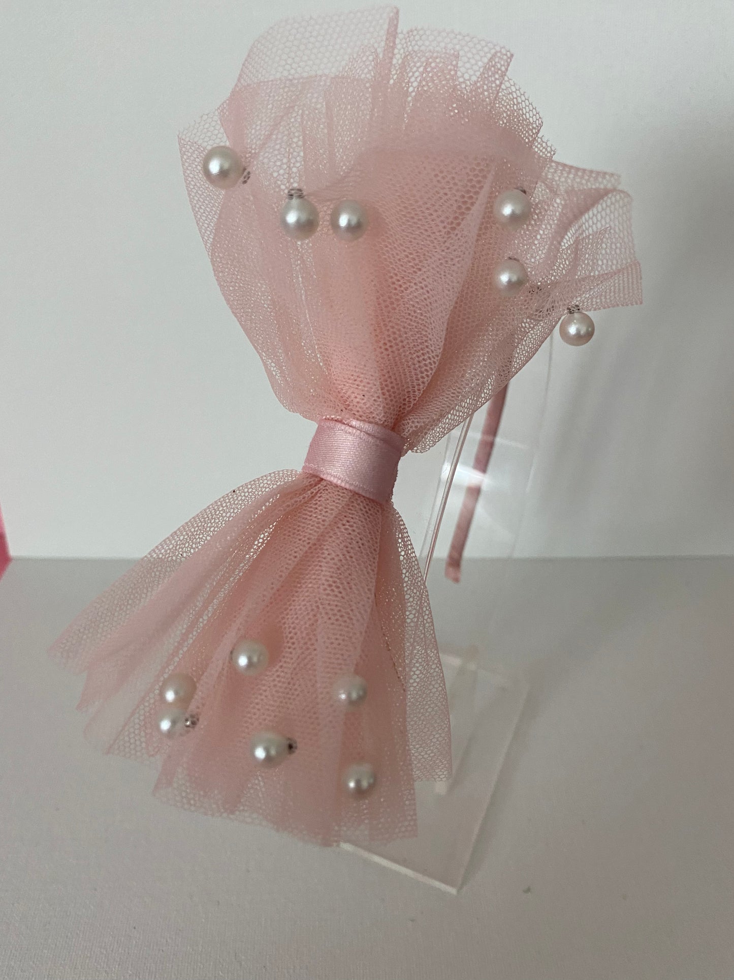 Girls Pink Bow Pearl  Headband