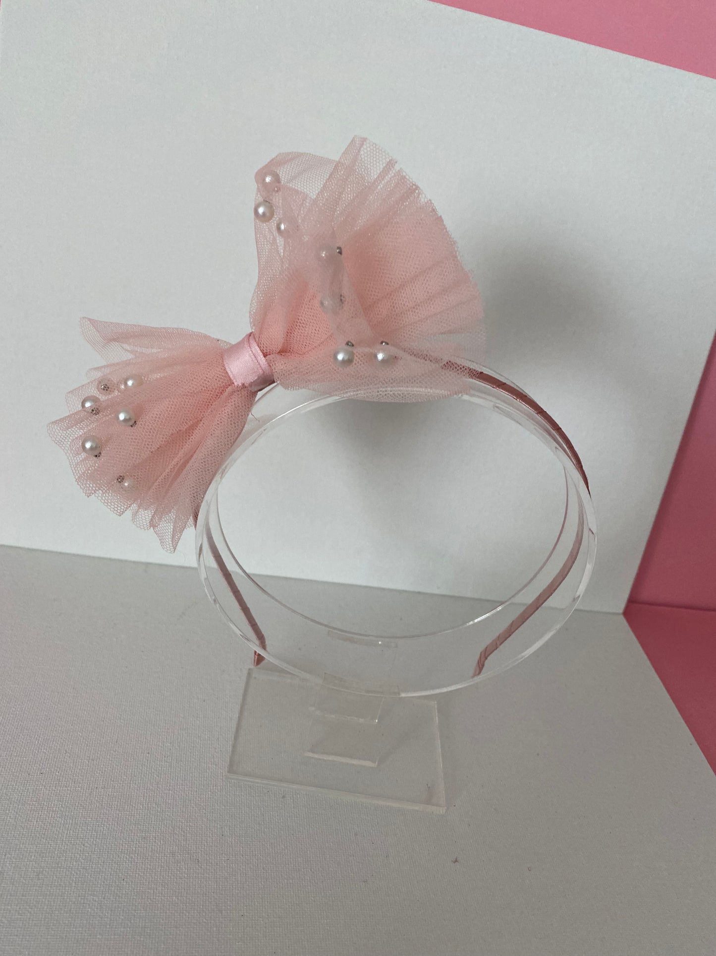 Girls Pink Bow Pearl  Headband