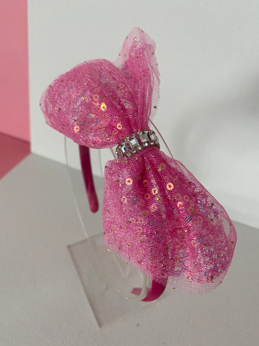 Girls Pink Bow Rhinestone Headband