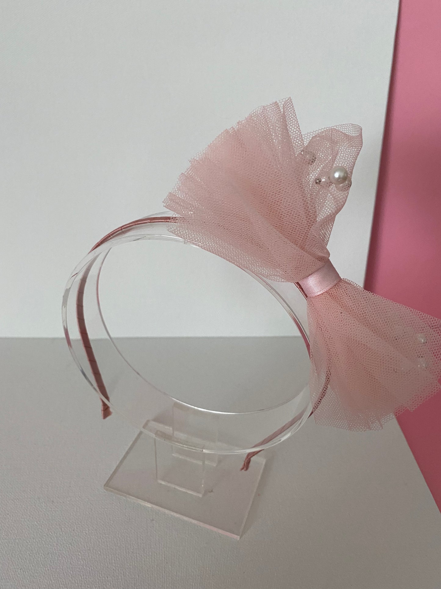 Girls Pink Bow Pearl  Headband