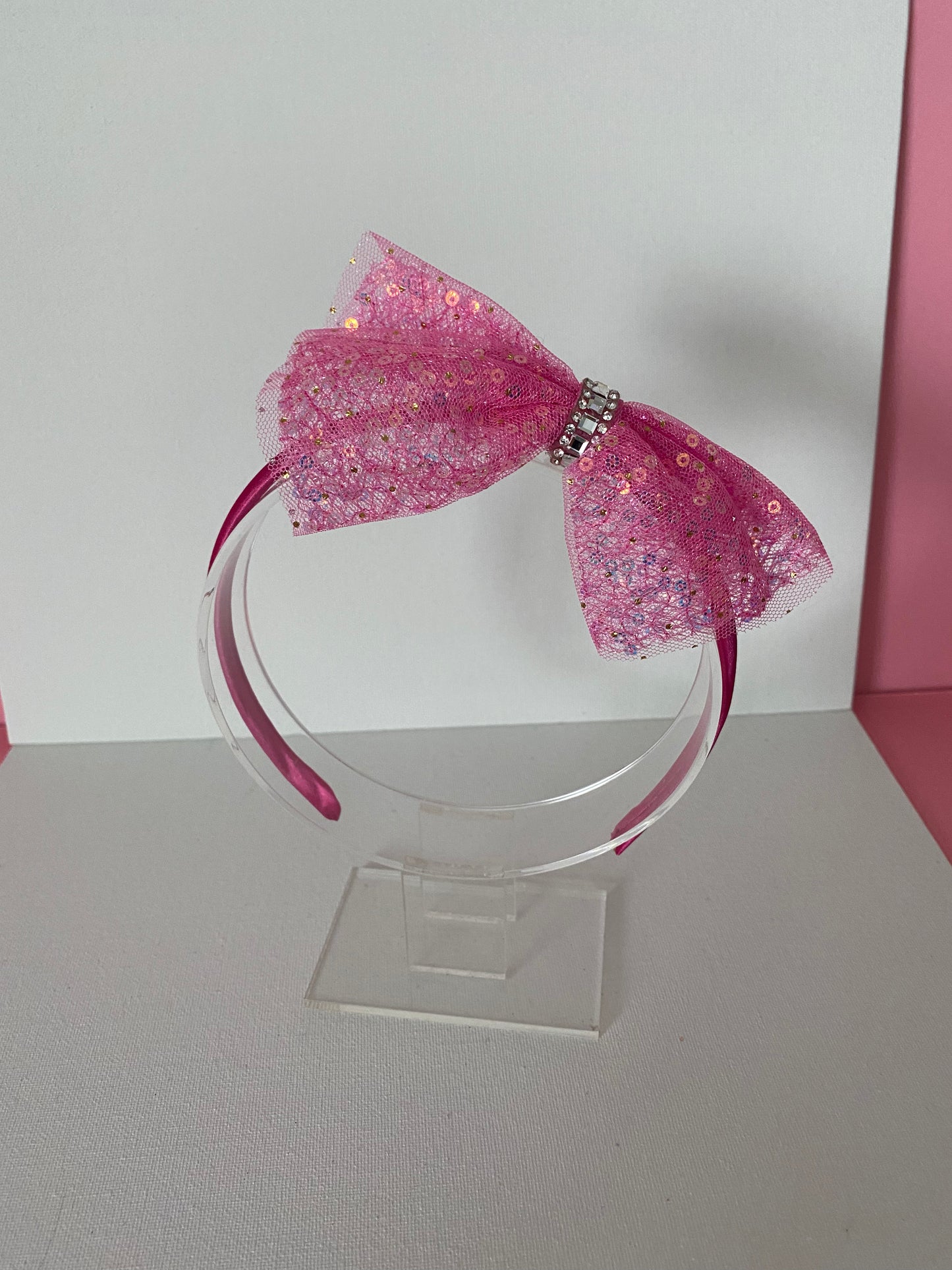 Girls Pink Bow Rhinestone Headband