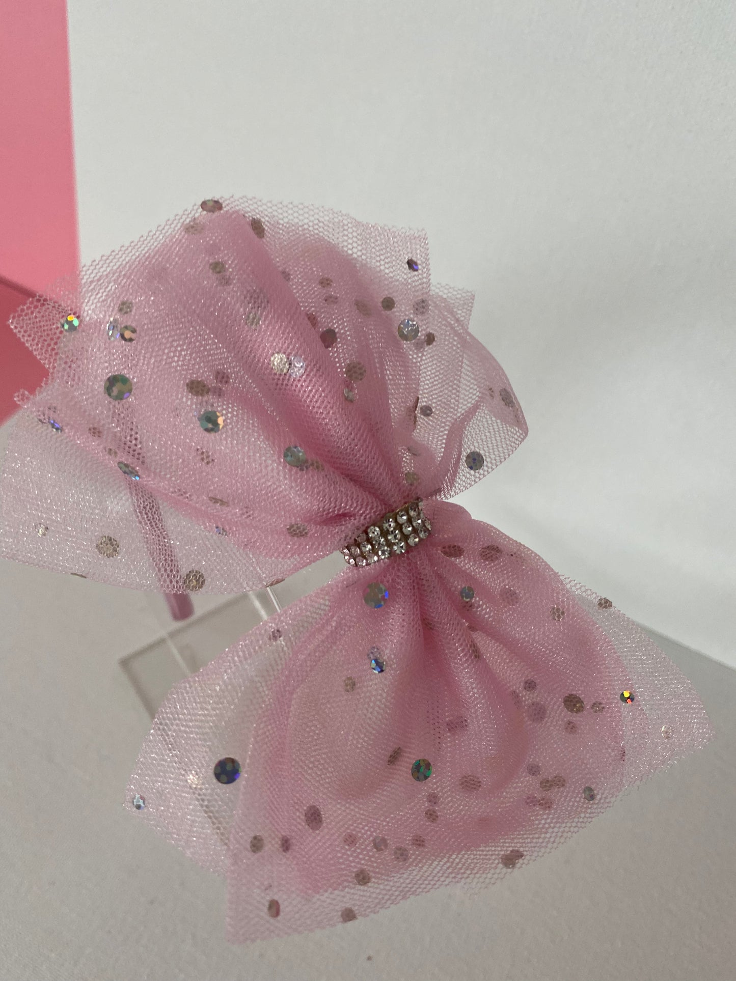 Girls Pink Bow Rhinestone Headband