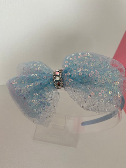 Girls Blue Bow Rhinestone Headband