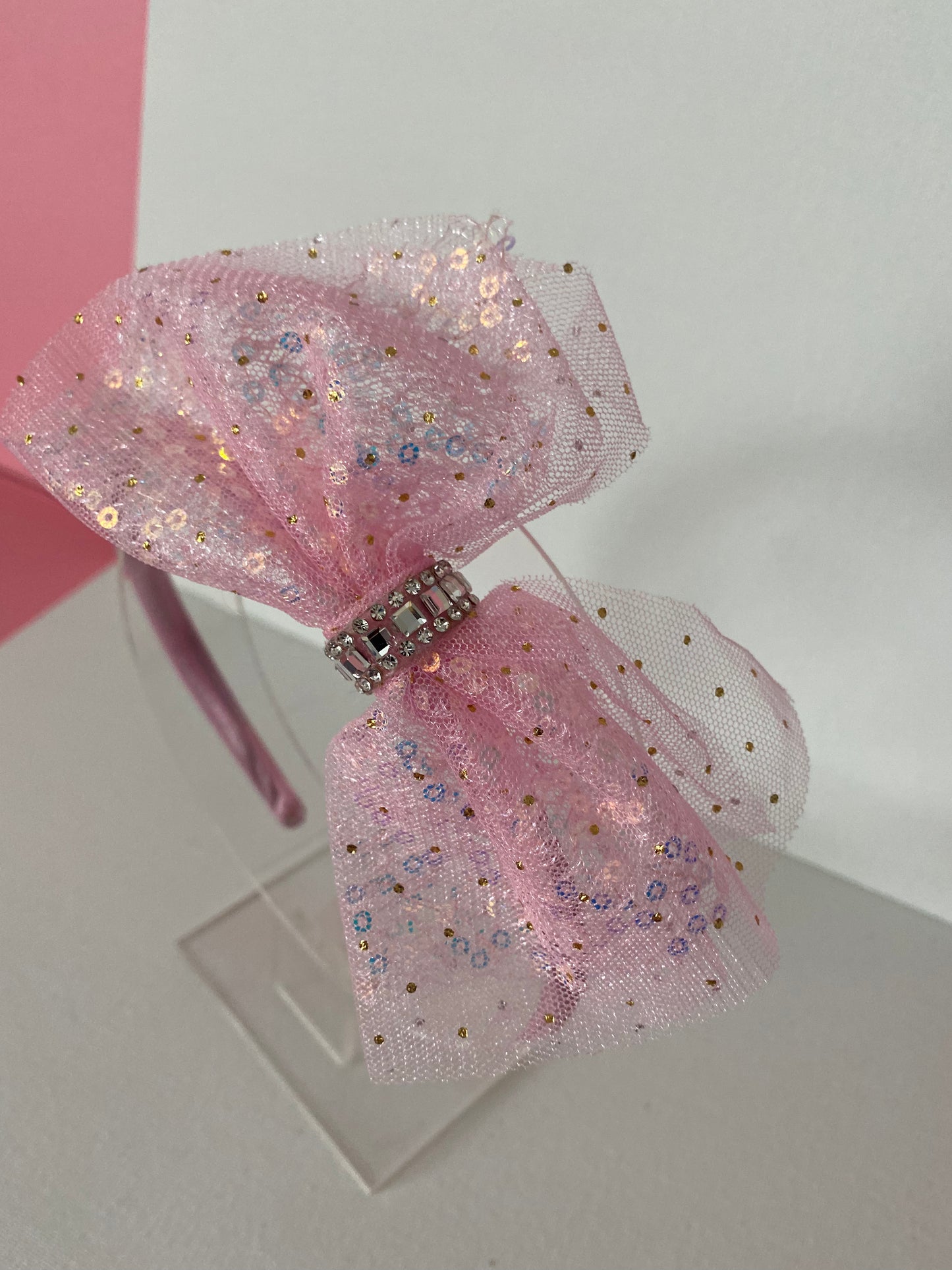 Girls Pink Bow Rhinestone   Headband