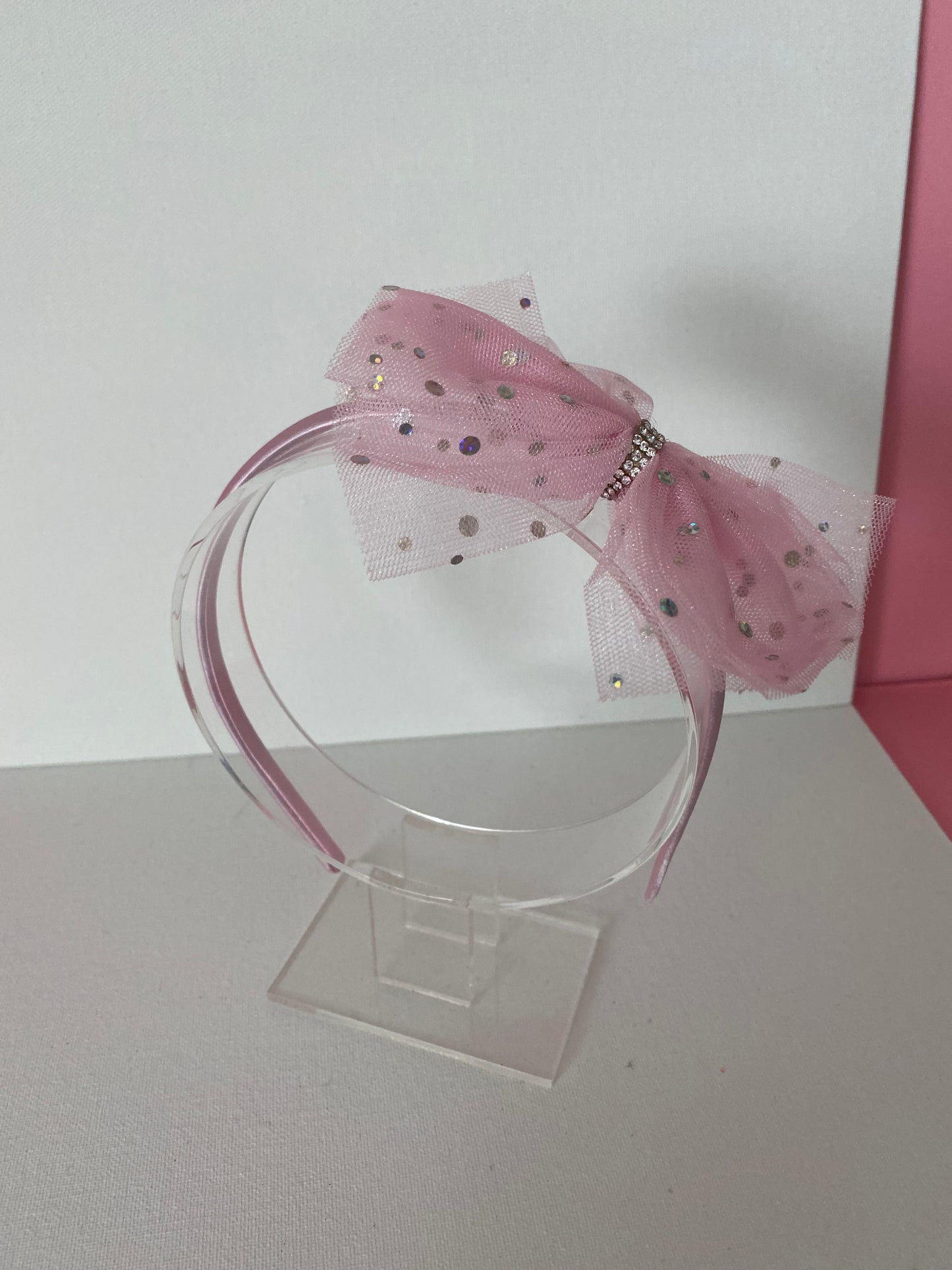 Girls Pink Bow Rhinestone Headband