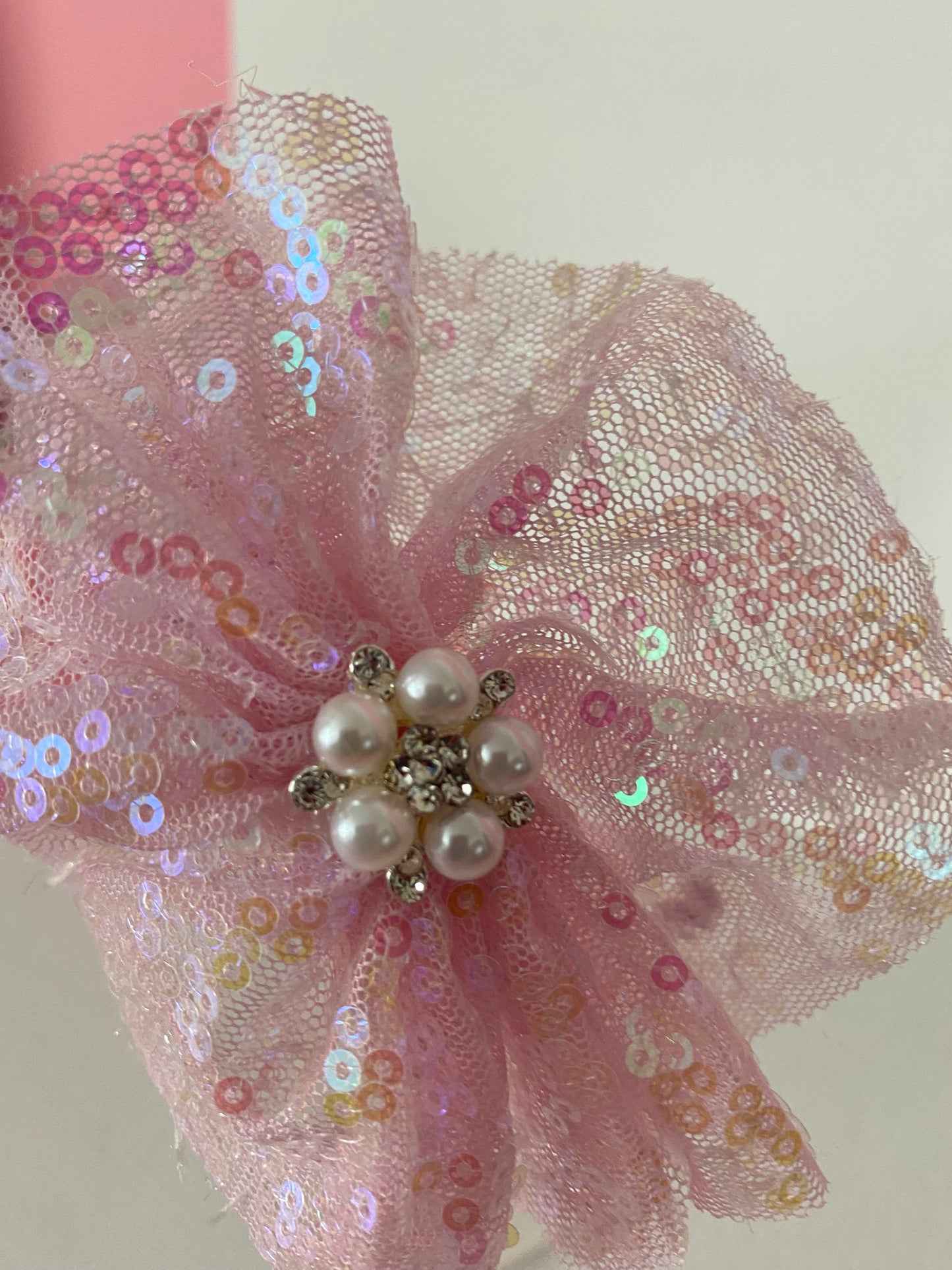 Girls Pink Bow Pearl  Headband