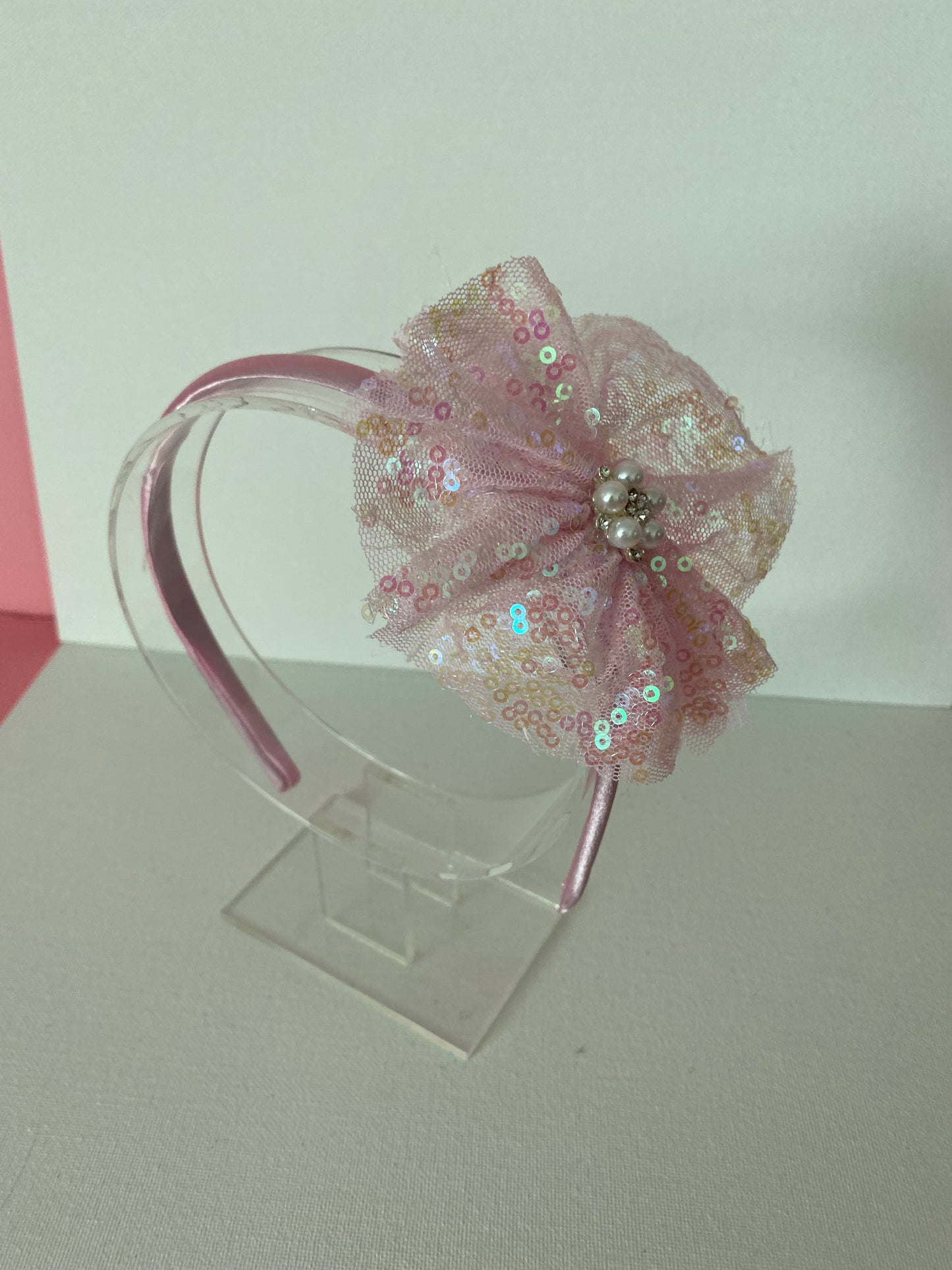 Girls Pink Bow Pearl  Headband