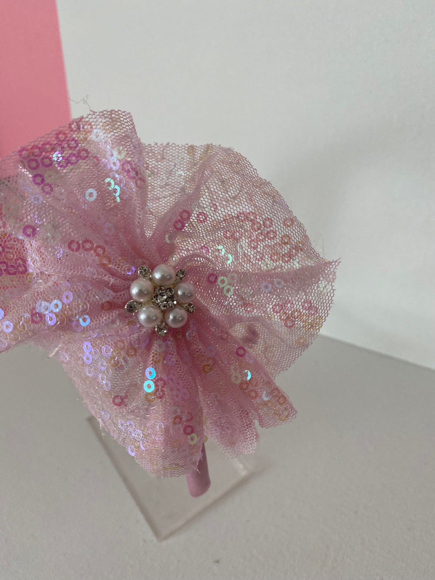 Girls Pink Bow Pearl  Headband