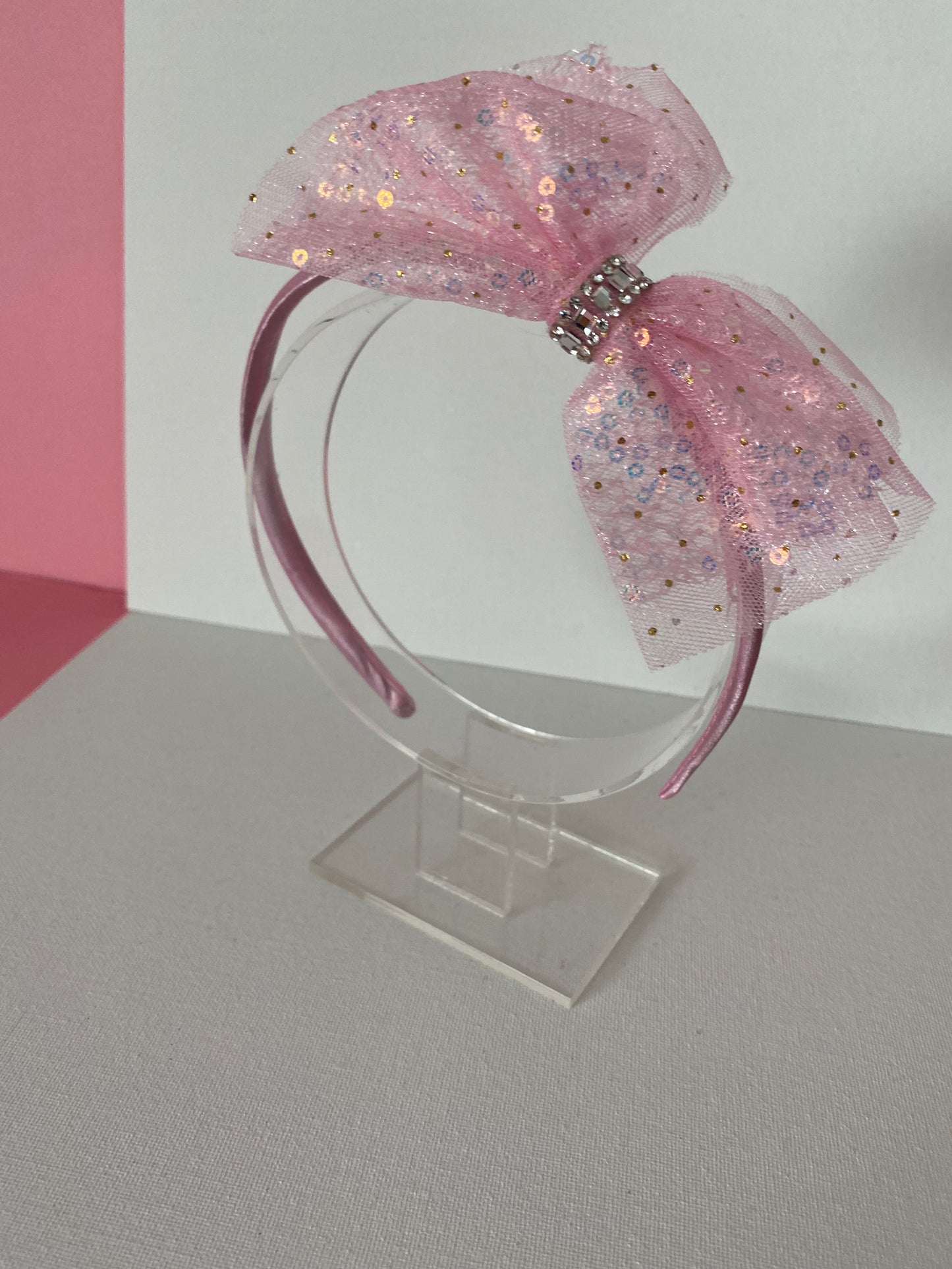 Girls Pink Bow Rhinestone   Headband